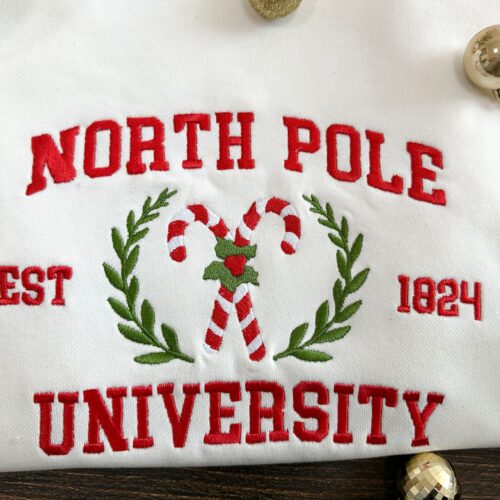 North Pole University Embroidered Sweatshirt - Christmas Hoodie - Holiday Gift Sweater image 0