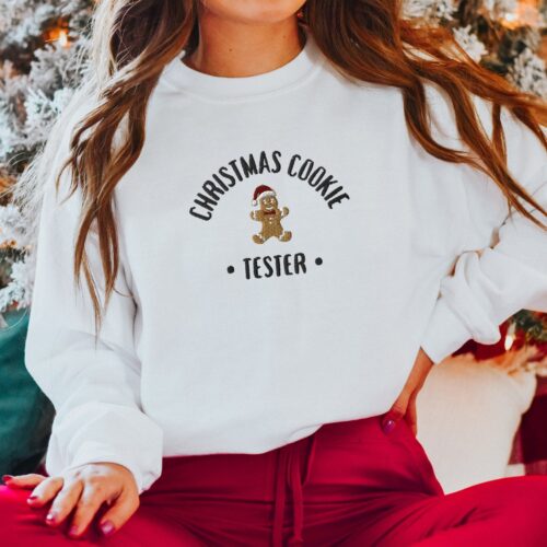 Embroidered Christmas Cookie Tester Sweatshirt Matching Couples or Best Friend Christmas Sweater image 0