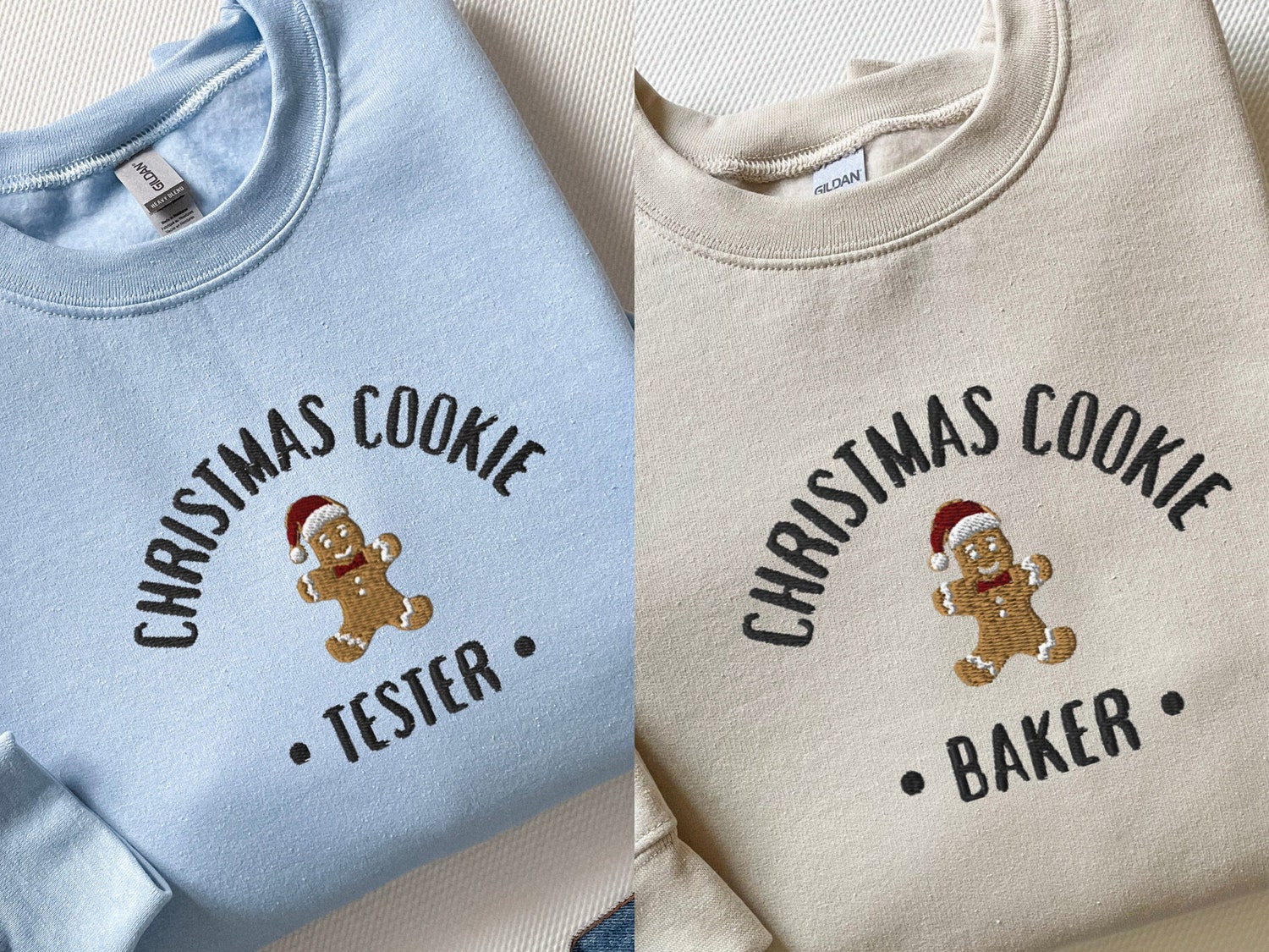 Embroidered Christmas Cookie Tester Sweatshirt Matching Couples or Best Friend Christmas Sweater image 2