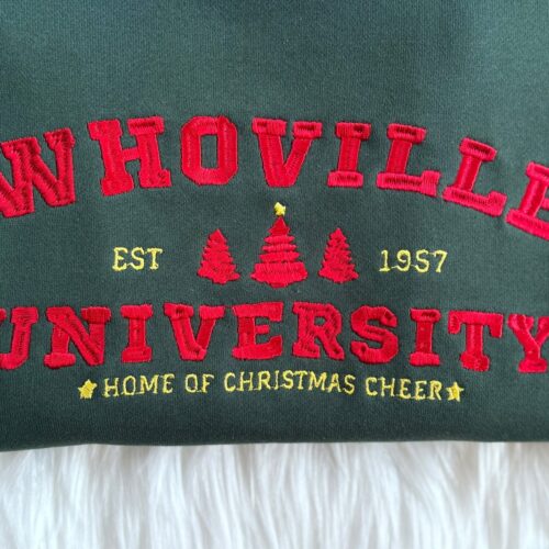 Christmas Whoville University Embroidered Sweatshirt Hoodie Jumper Crew Neck image 2