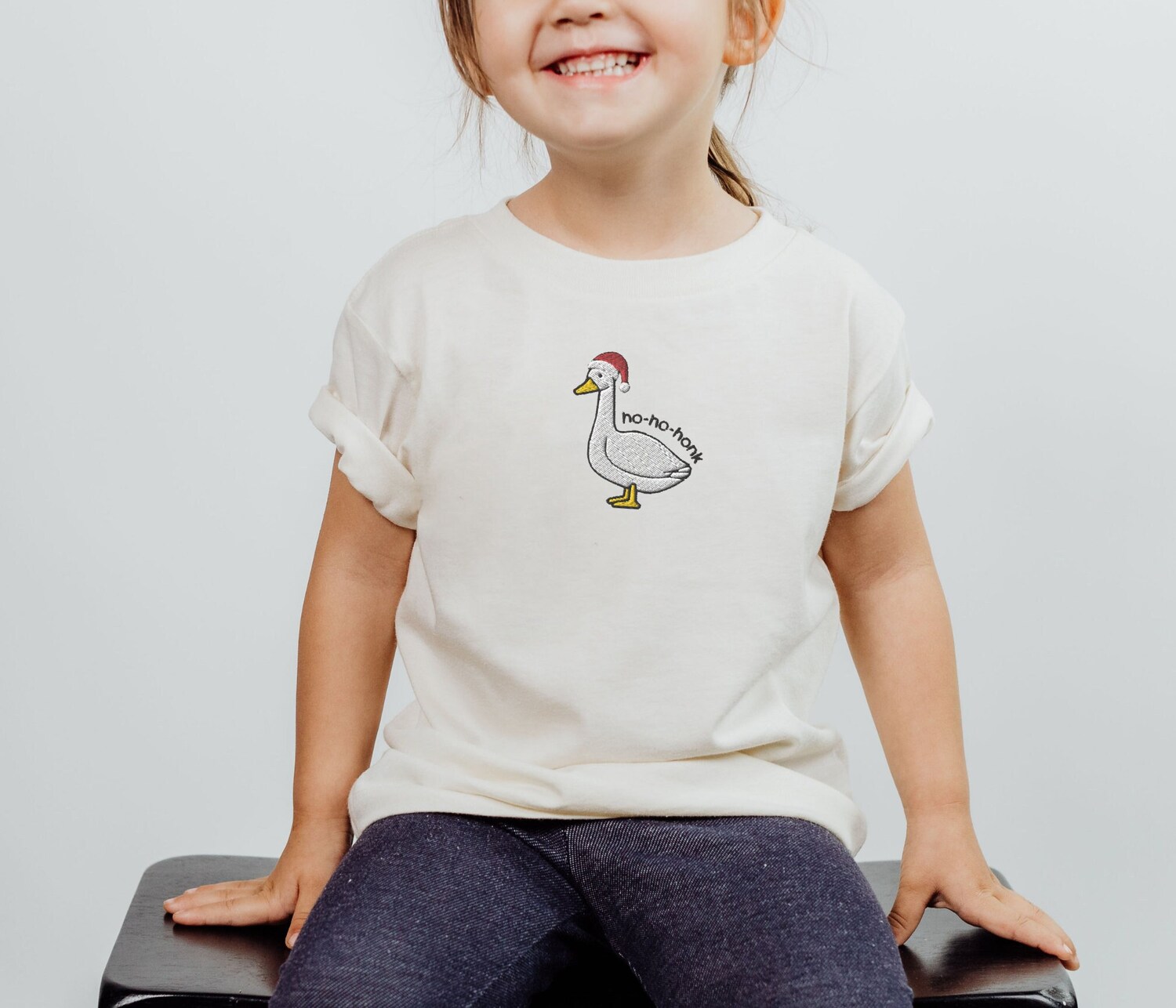 Embroidered Toddler Santa Goose Christmas Shirt Funny Goose Shirt for Kids Holiday Apparel image 1