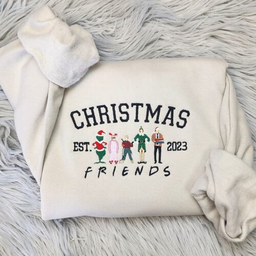 Christmas Friends Embroidered Sweatshirt Christmas Movies Lover Gift Hoodie Option Available image 0