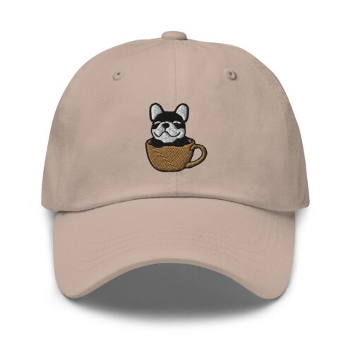 Cute French Bulldog On Coffee Cup Embroidered Cap, Frenchie Baseball Cap, French Bulldog Hat Gifts, Frenchie Mom Hat - Multiple Colors image 0