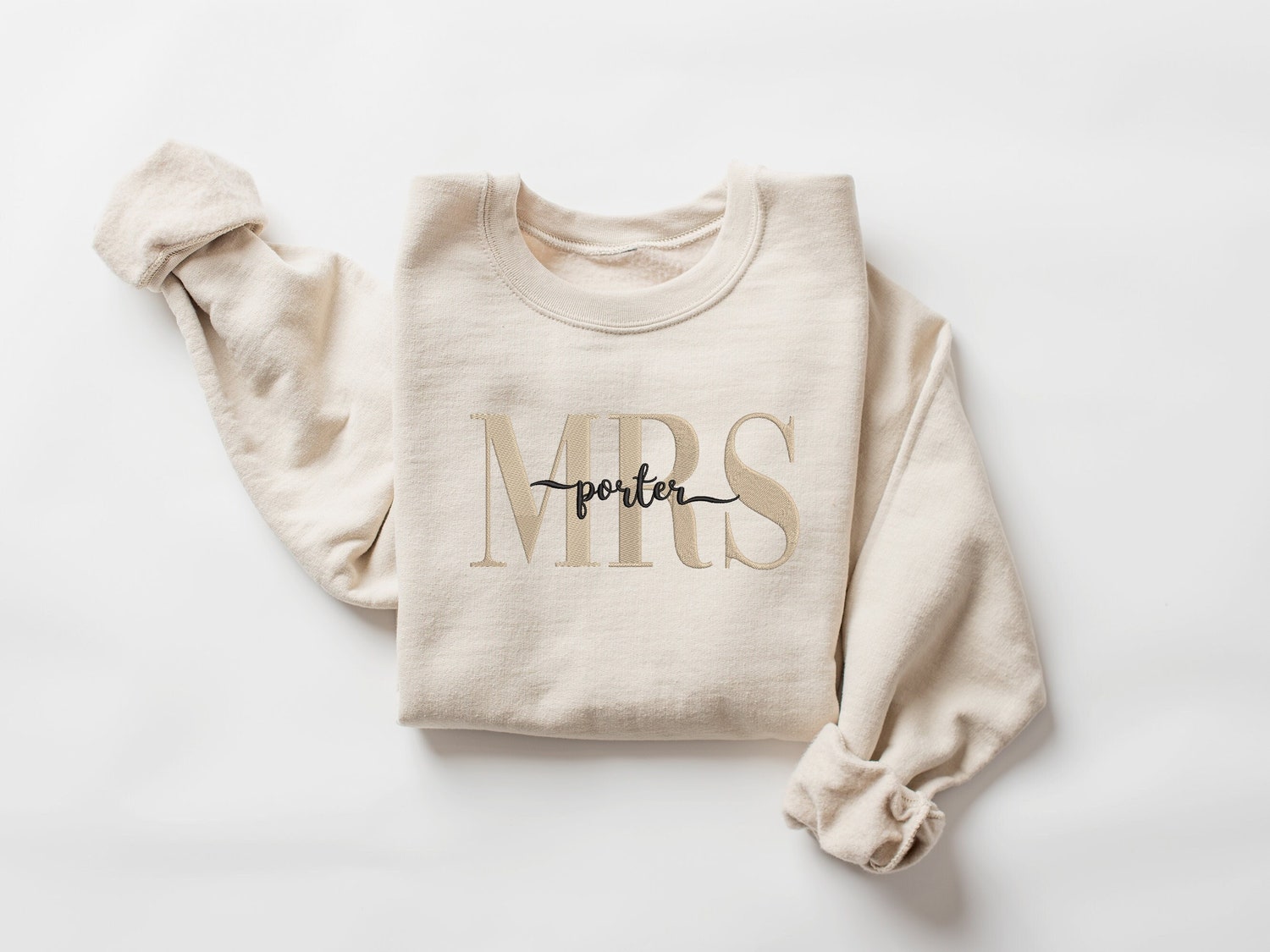 Personalized Mrs. Embroidered Sweatshirt Custom Bride Gift Embroidered Wedding Apparel image 1