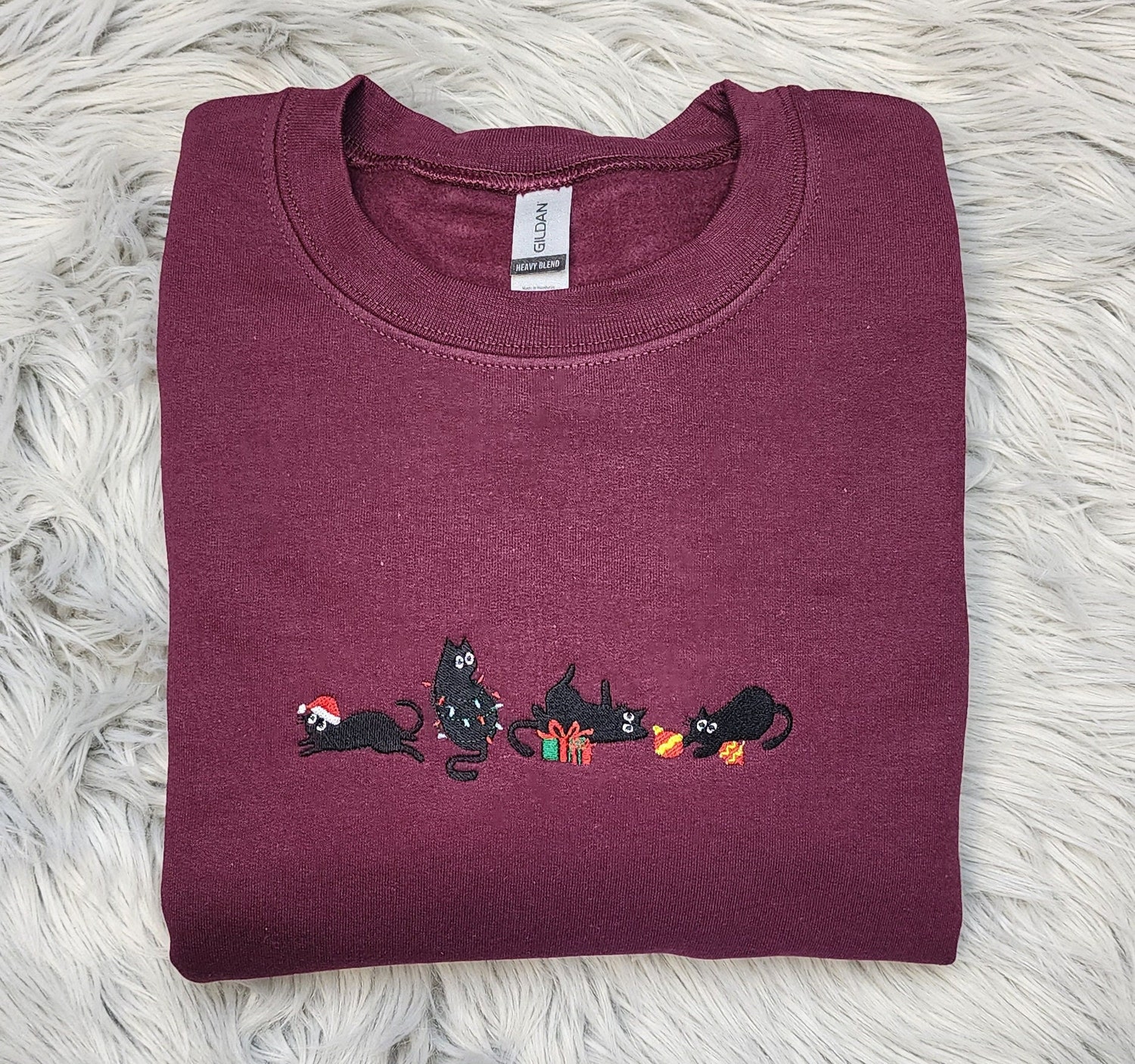 Embroidered Meowy Christmas Cats Sweatshirt Unisex Holiday Cat Hoodie or Sweatshirt image 1