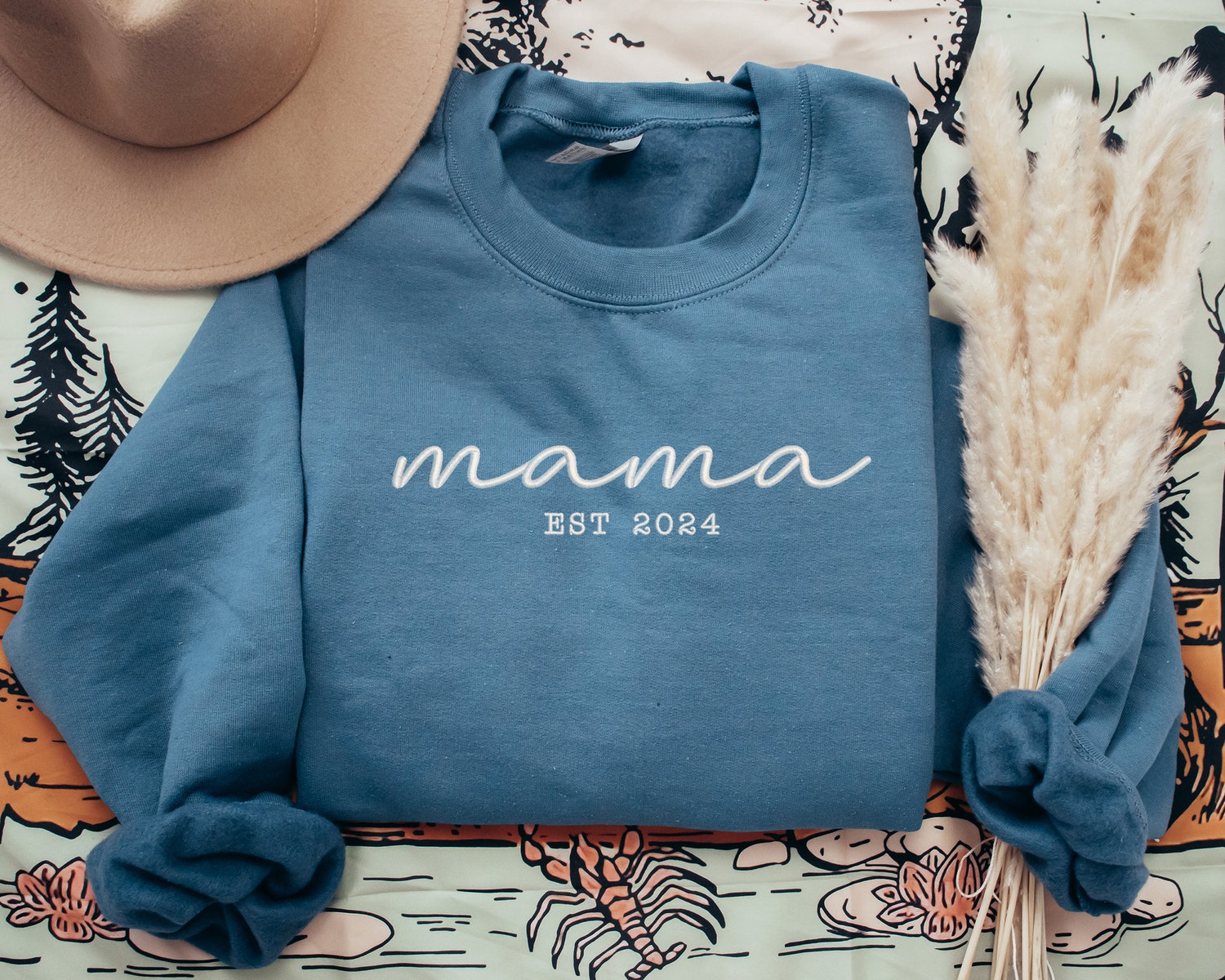 Mama Embroidered Sweatshirt Personalized Mother's Day Gift Mama EST Sweatshirt for Mom image 5