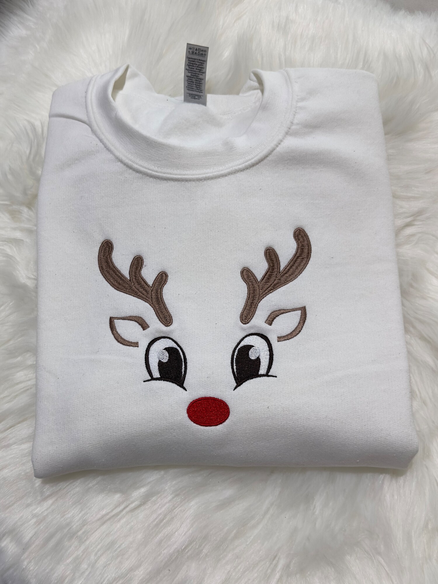 Embroidered Christmas Reindeer Face Sweater or Hoodie Holiday Apparel image 3