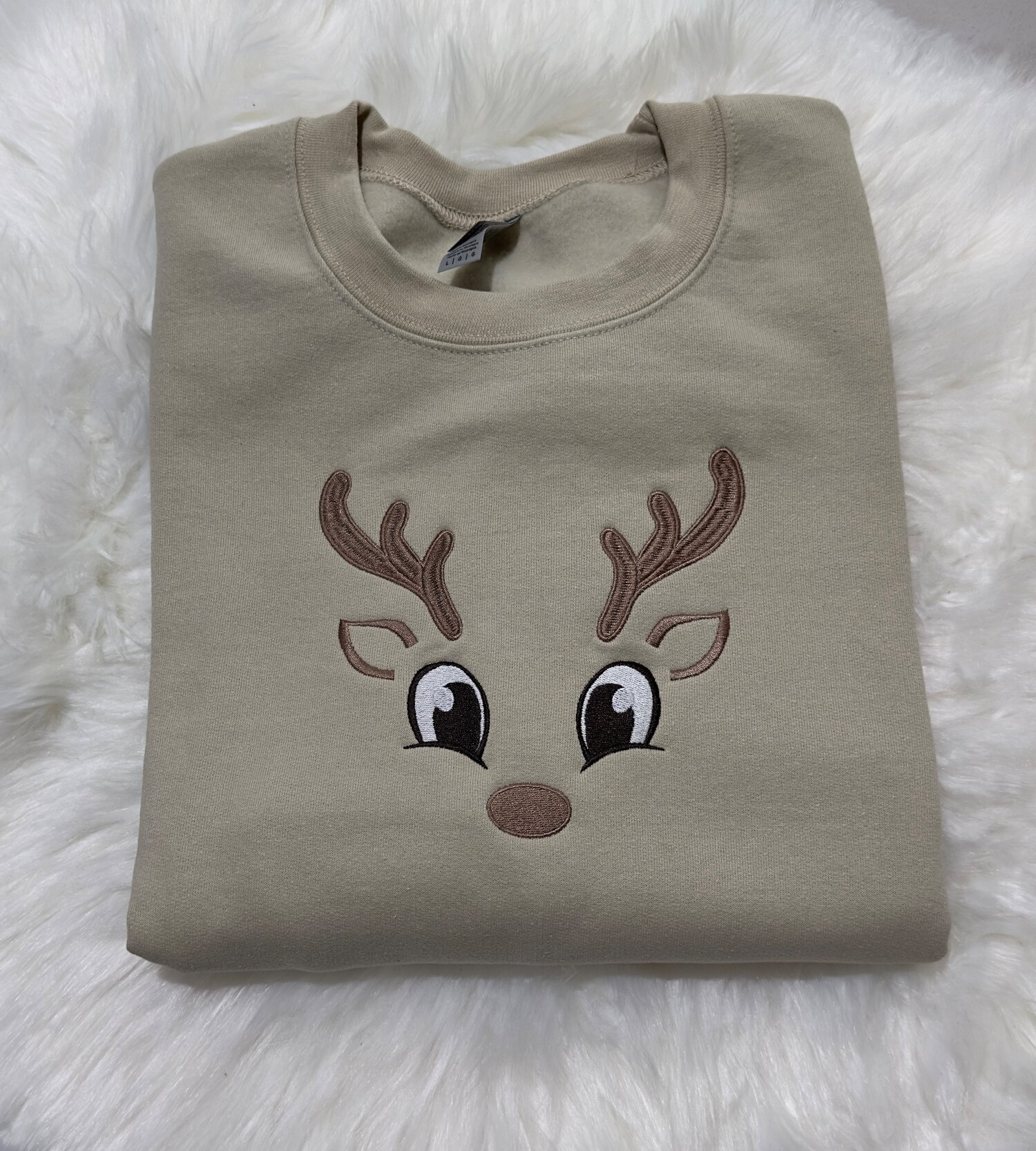 Embroidered Christmas Reindeer Face Sweater or Hoodie Holiday Apparel image 2