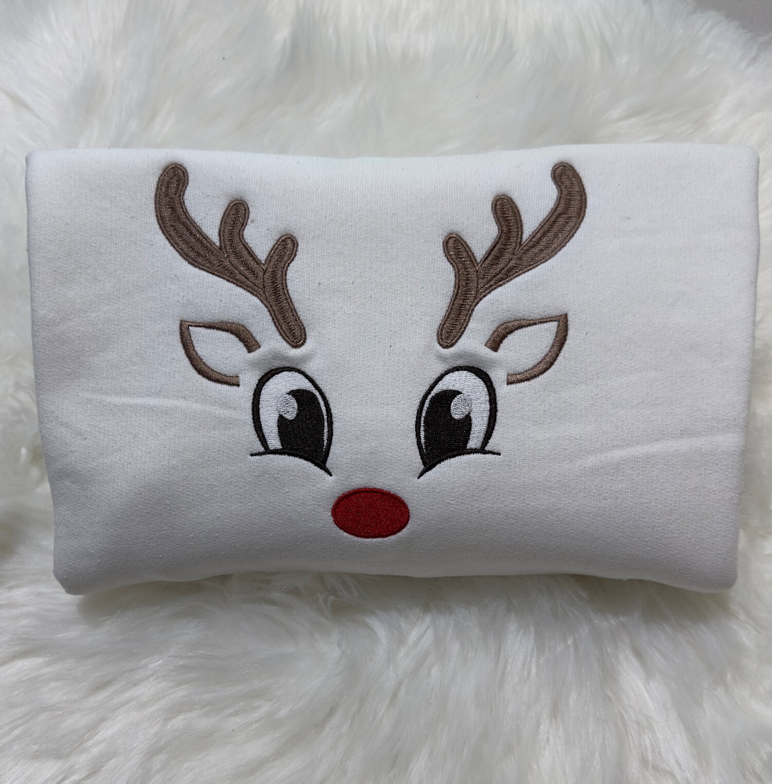 Embroidered Christmas Reindeer Face Sweater or Hoodie Holiday Apparel image 4