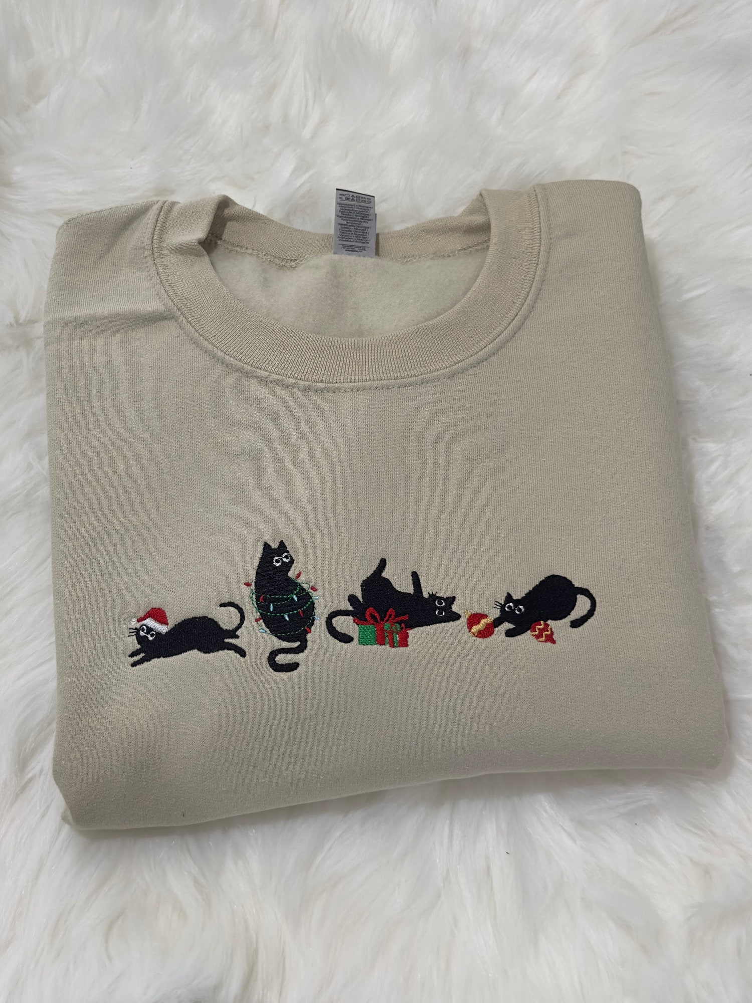 Christmas Cats Embroidered Sweatshirt Hoodie Festive Cat Design Holiday Apparel image 2