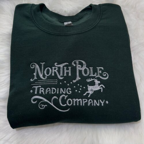 Vintage North Pole Trading Company Embroidered Christmas Sweatshirt Hoodie Holiday Apparel image 0