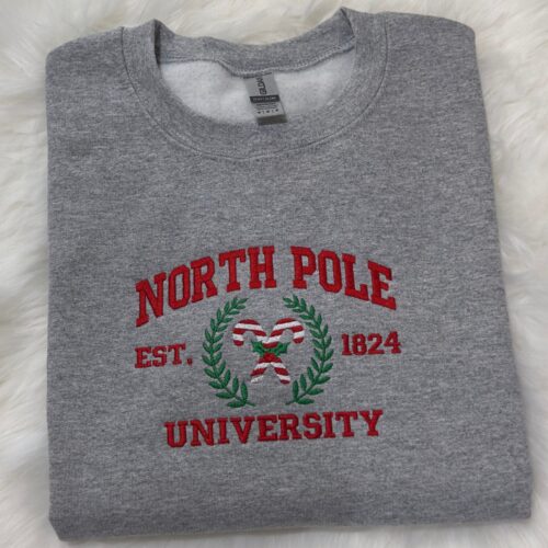 North Pole Candy Cane University Embroidered Sweatshirt Hoodie Vintage Christmas Sweater image 0