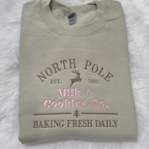 North Pole Milk & Cookies Co. Embroidered Christmas Sweatshirt Hoodie Vintage Holiday Apparel image 0