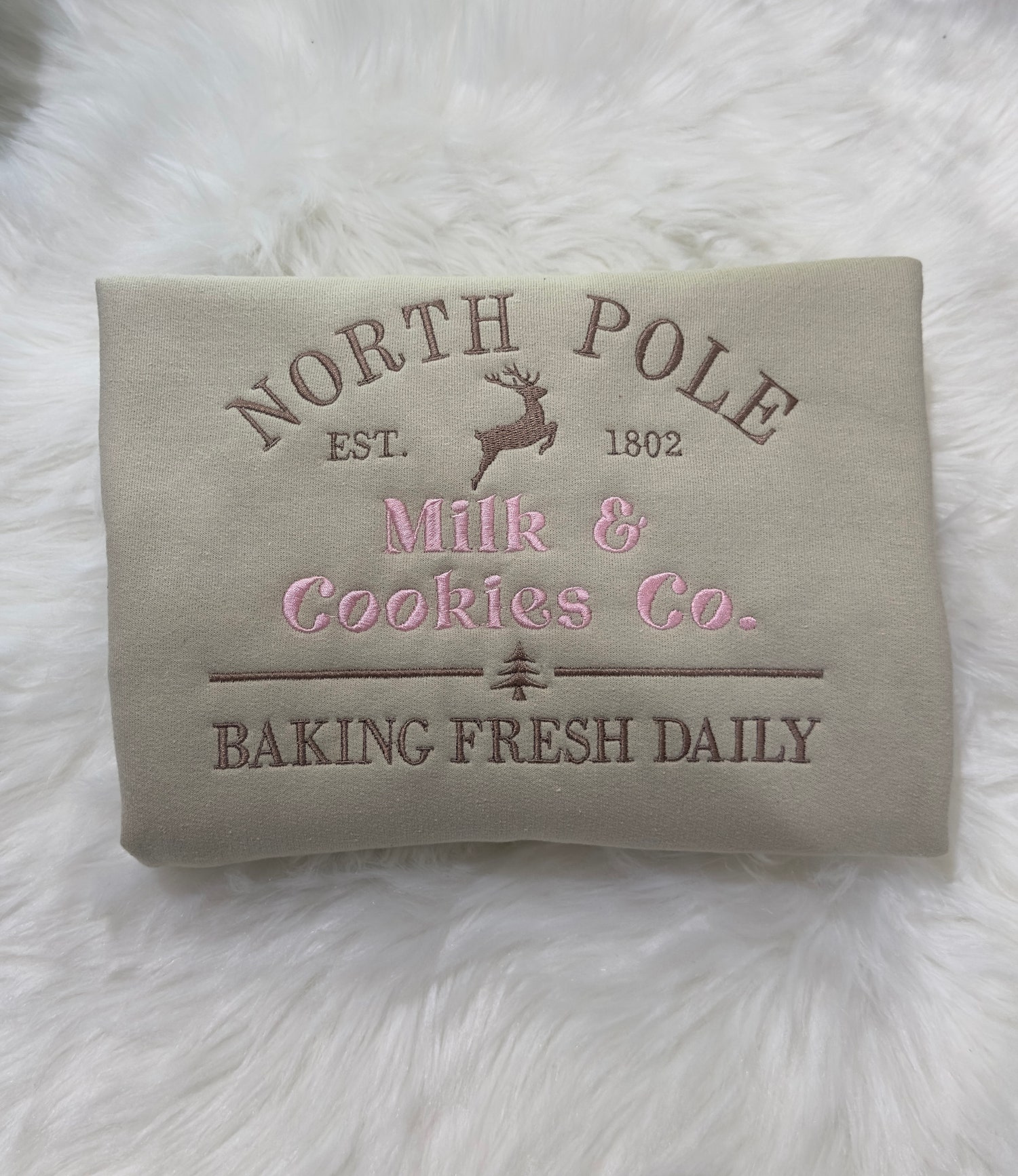 North Pole Milk & Cookies Co. Embroidered Christmas Sweatshirt Hoodie Vintage Holiday Apparel image 1