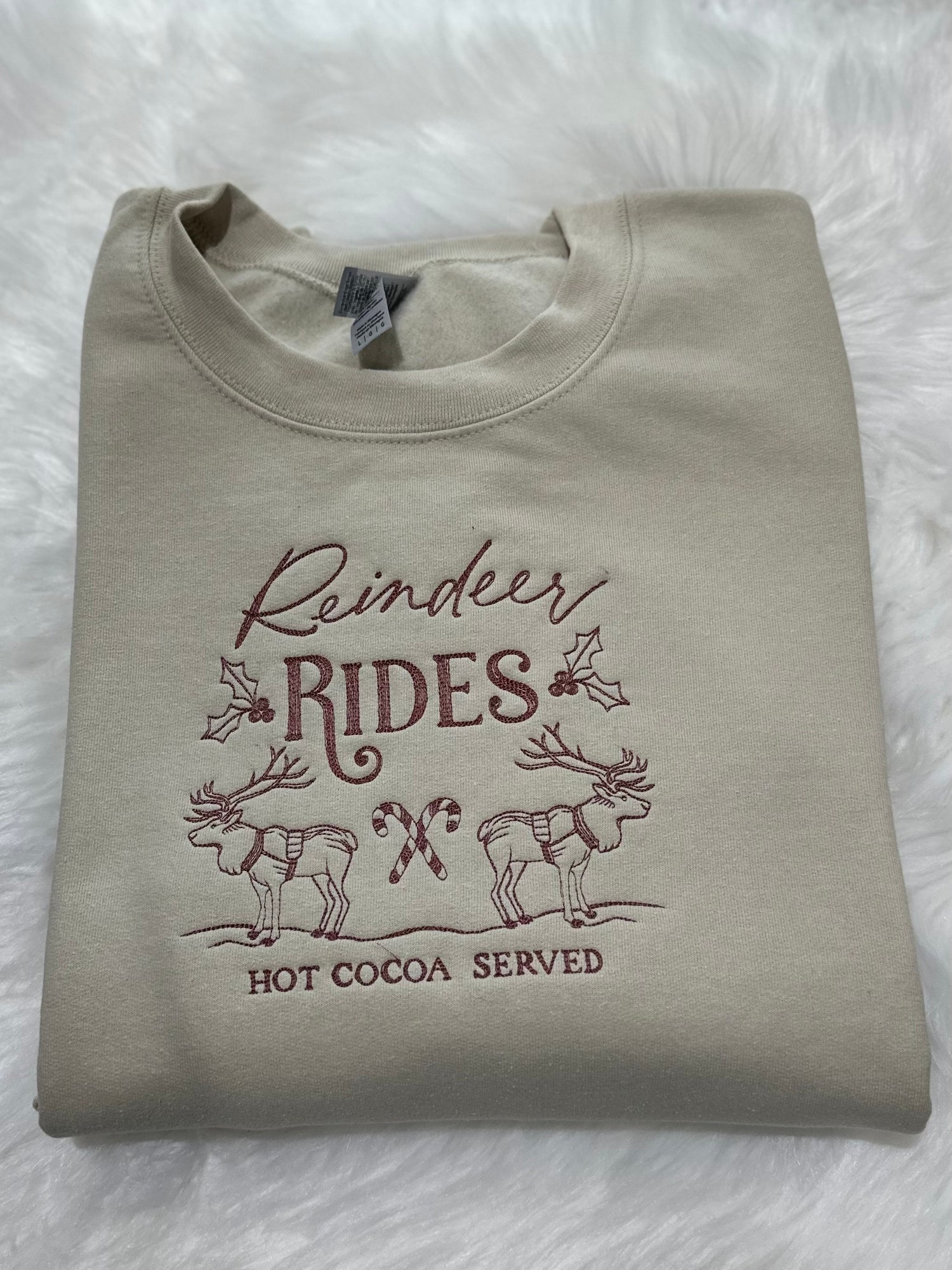 Reindeer Rides Vintage Christmas Embroidered Sweatshirt Hoodie Holiday Apparel image 1