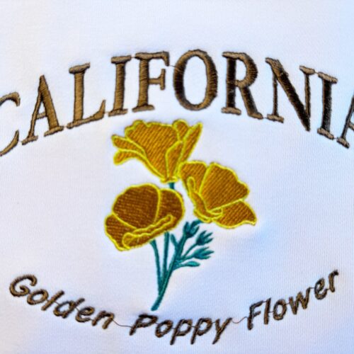 California State Golden Poppy Embroidered Sweatshirt Flower Crew Neck Hoodie California Flower Sweater image 0