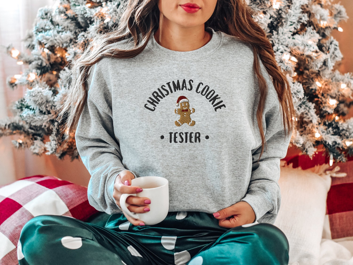 Embroidered Christmas Cookie Tester Sweatshirt Matching Couples or Best Friend Christmas Sweater image 5