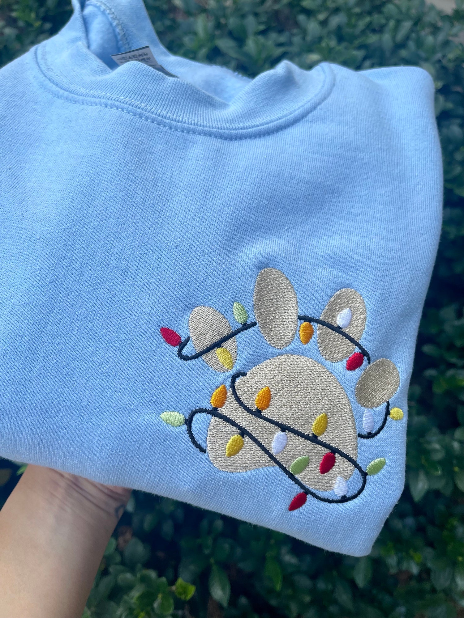 Embroidered Paw Print Christmas Sweatshirt for Dog Moms - Pet Lover Holiday Gift image 1
