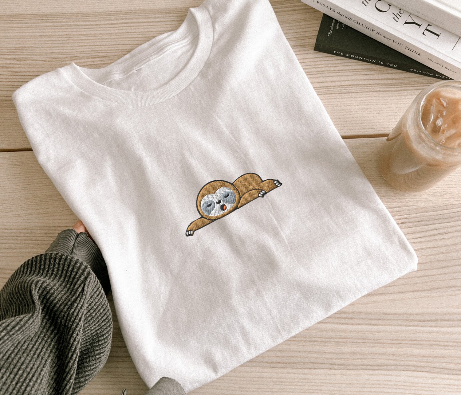 Embroidered Sloth Comfort Colors T-Shirt Funny Sloth Shirt Sloth Lover Gift Coffee Sloth image 1