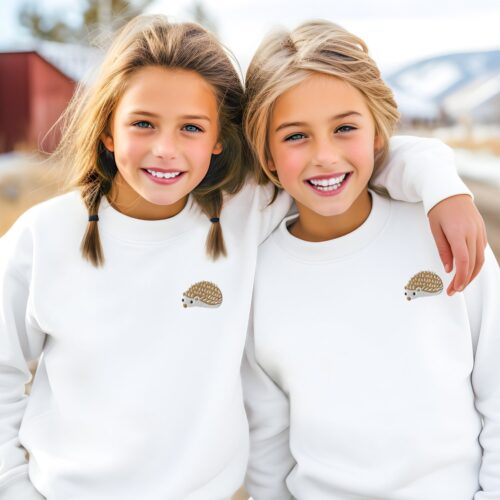 Embroidered Hedgehog Youth Sweatshirt Unisex Kids Funny Animal Cottagecore Shirt image 0