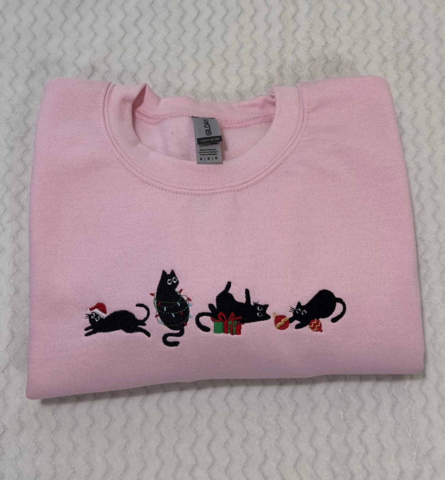 Christmas Cats Embroidered Sweatshirt Hoodie Festive Cat Design Holiday Apparel image 4