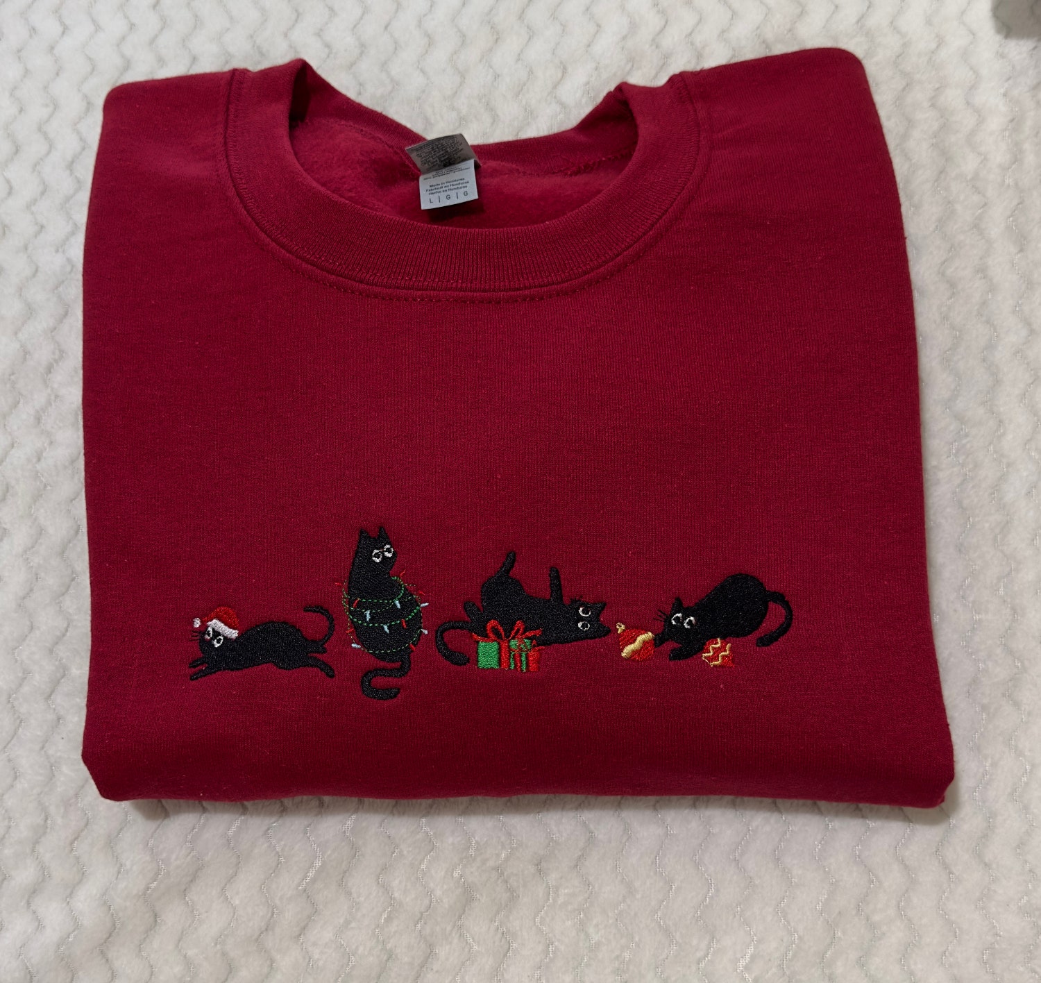 Christmas Cats Embroidered Sweatshirt Hoodie Festive Cat Design Holiday Apparel image 5