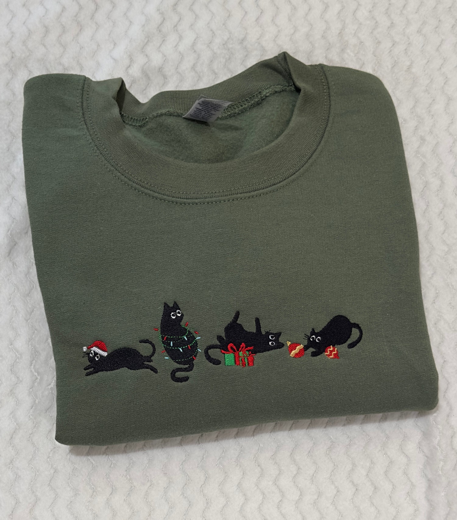 Christmas Cats Embroidered Sweatshirt Hoodie Festive Cat Design Holiday Apparel image 6