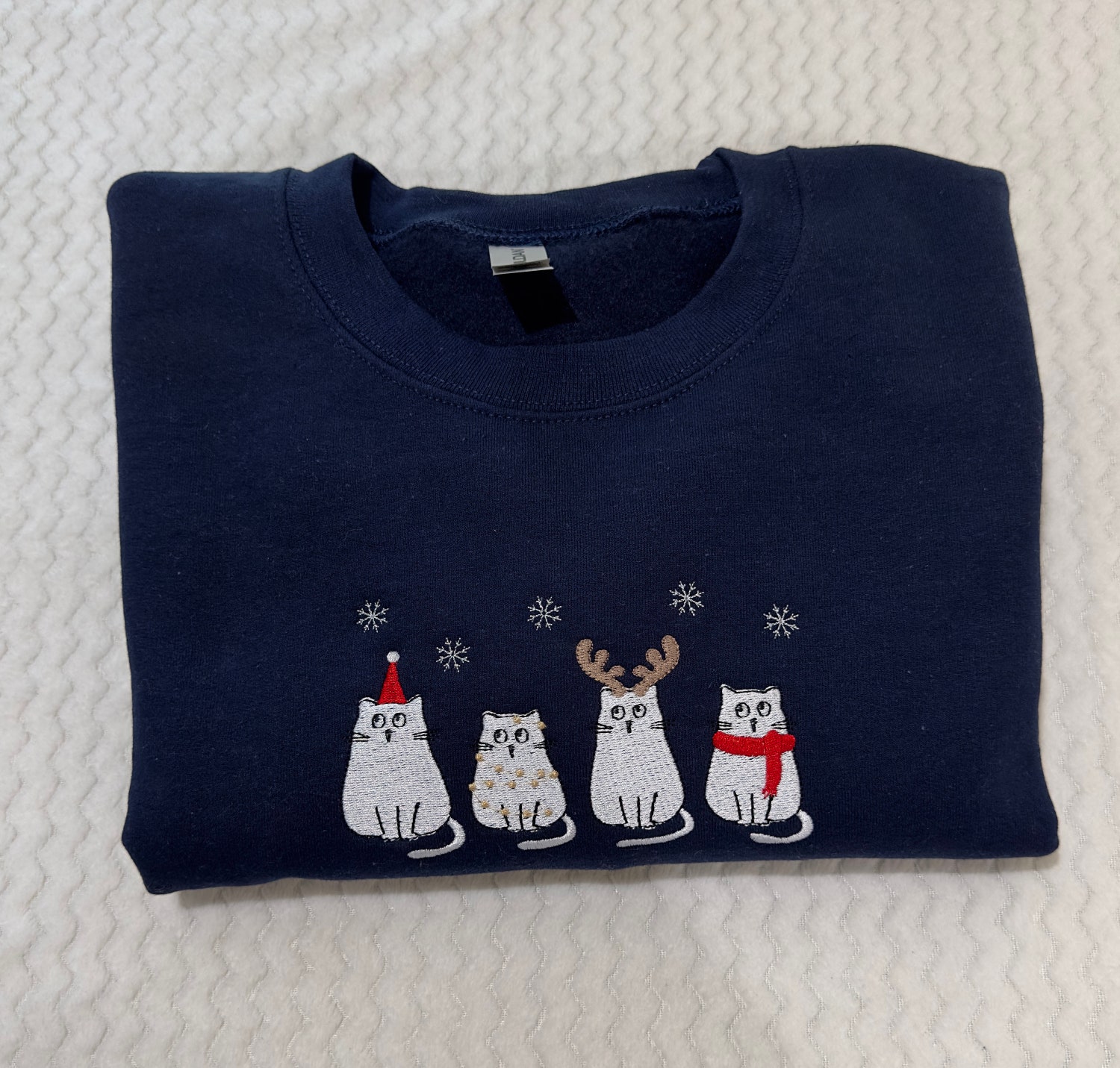 Christmas Winter Cats Embroidered Sweatshirt Hoodie Holiday Cat Design Cozy Christmas Apparel image 2