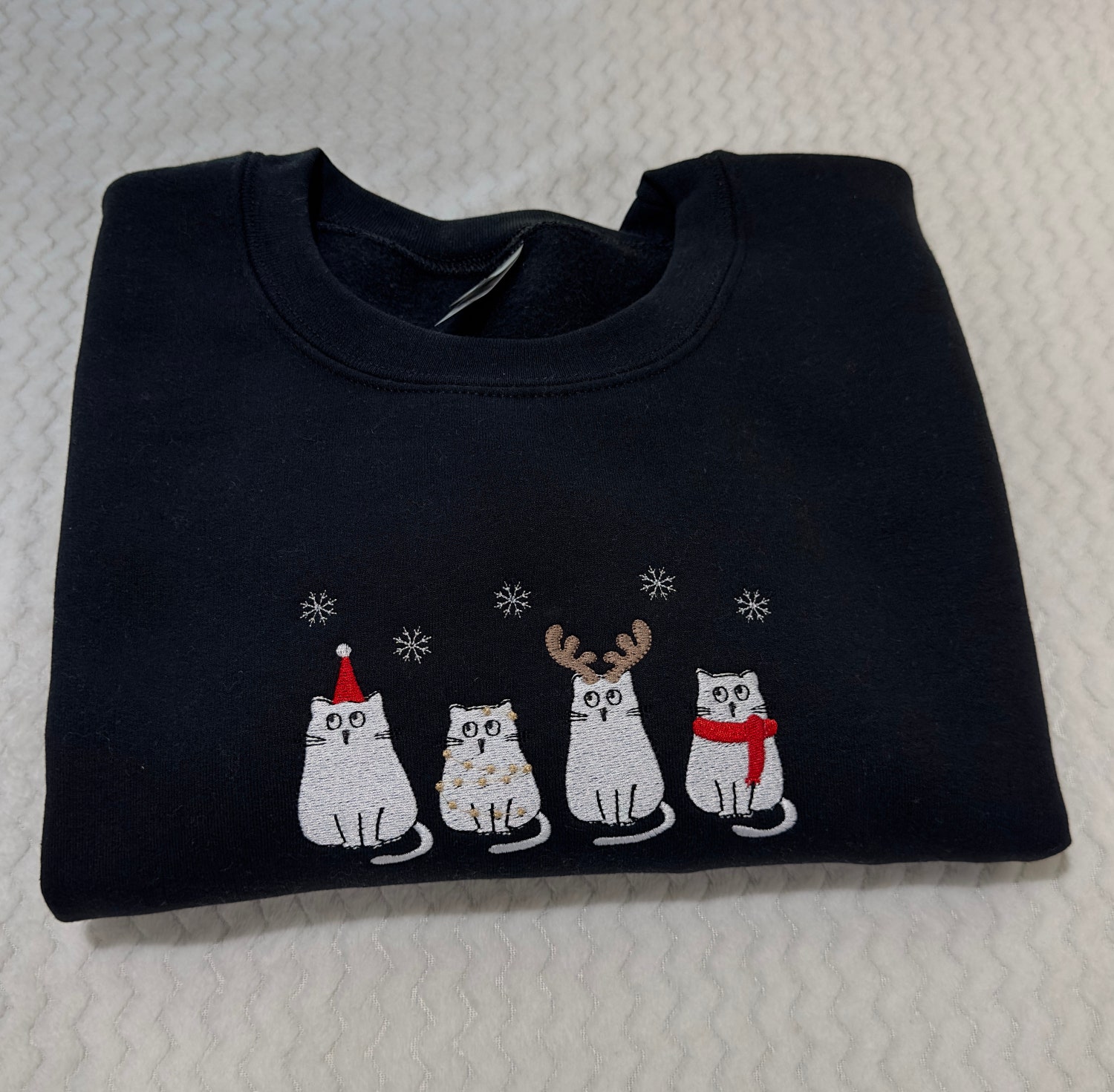 Christmas Winter Cats Embroidered Sweatshirt Hoodie Holiday Cat Design Cozy Christmas Apparel image 1