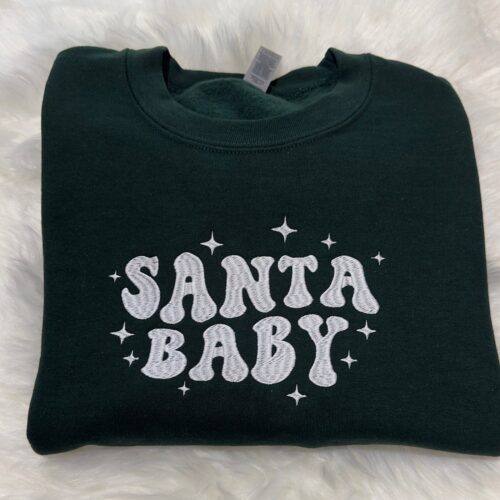 Santa Baby Embroidered Christmas Sweatshirt Holiday Sweater Festive Winter Apparel image 0