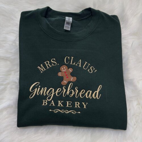 Mrs. Claus Gingerbread Bakery Embroidered Christmas Sweatshirt Hoodie image 0