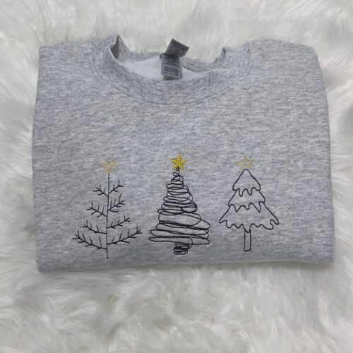 Christmas Tree Embroidered Sweatshirt Hoodie Holiday Secret Santa Gift Festive Winter Apparel image 0