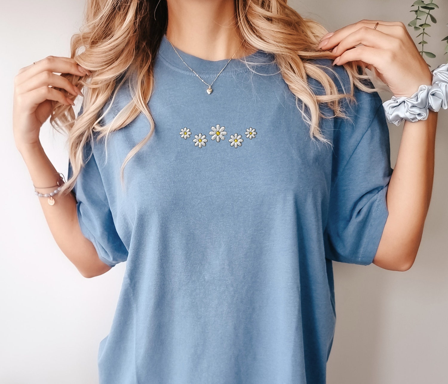 Embroidered Floral Daisy Comfort Colors T-Shirt Flower Embroidery Gift for Her image 1