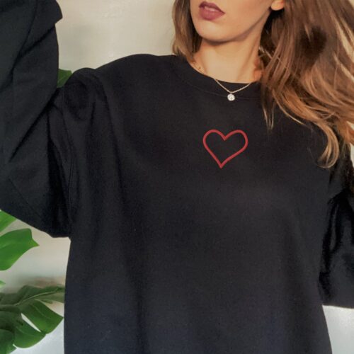 Embroidered Heart Sweatshirt Unisex Valentine's Day Crewneck Gift for Her image 0