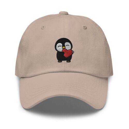 Cute Penguin Heart Embroidered Dad Hat - Penguin Lover Gift Adjustable Cap image 0