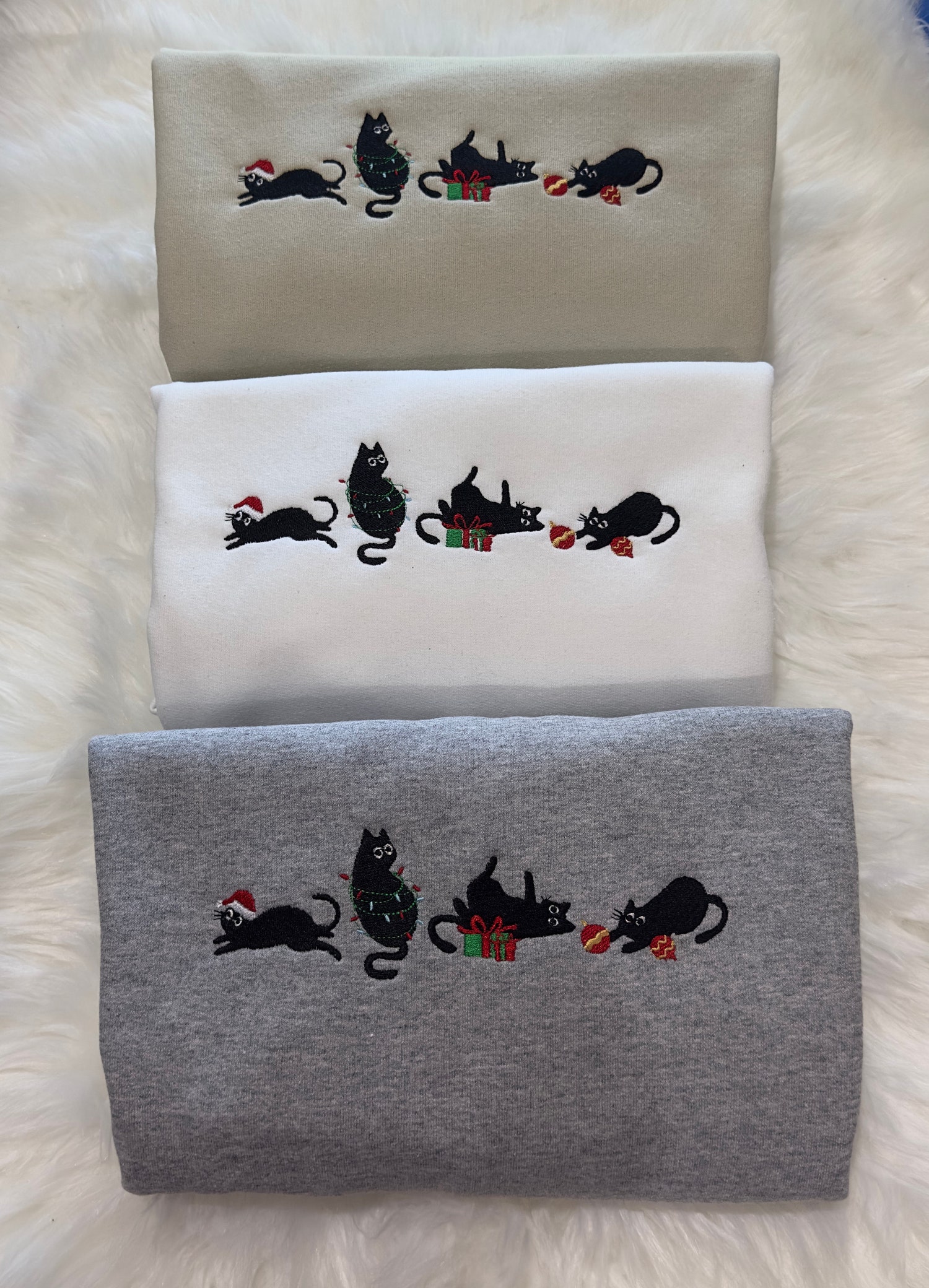 Christmas Cats Embroidered Sweatshirt Hoodie Festive Cat Design Holiday Apparel image 1