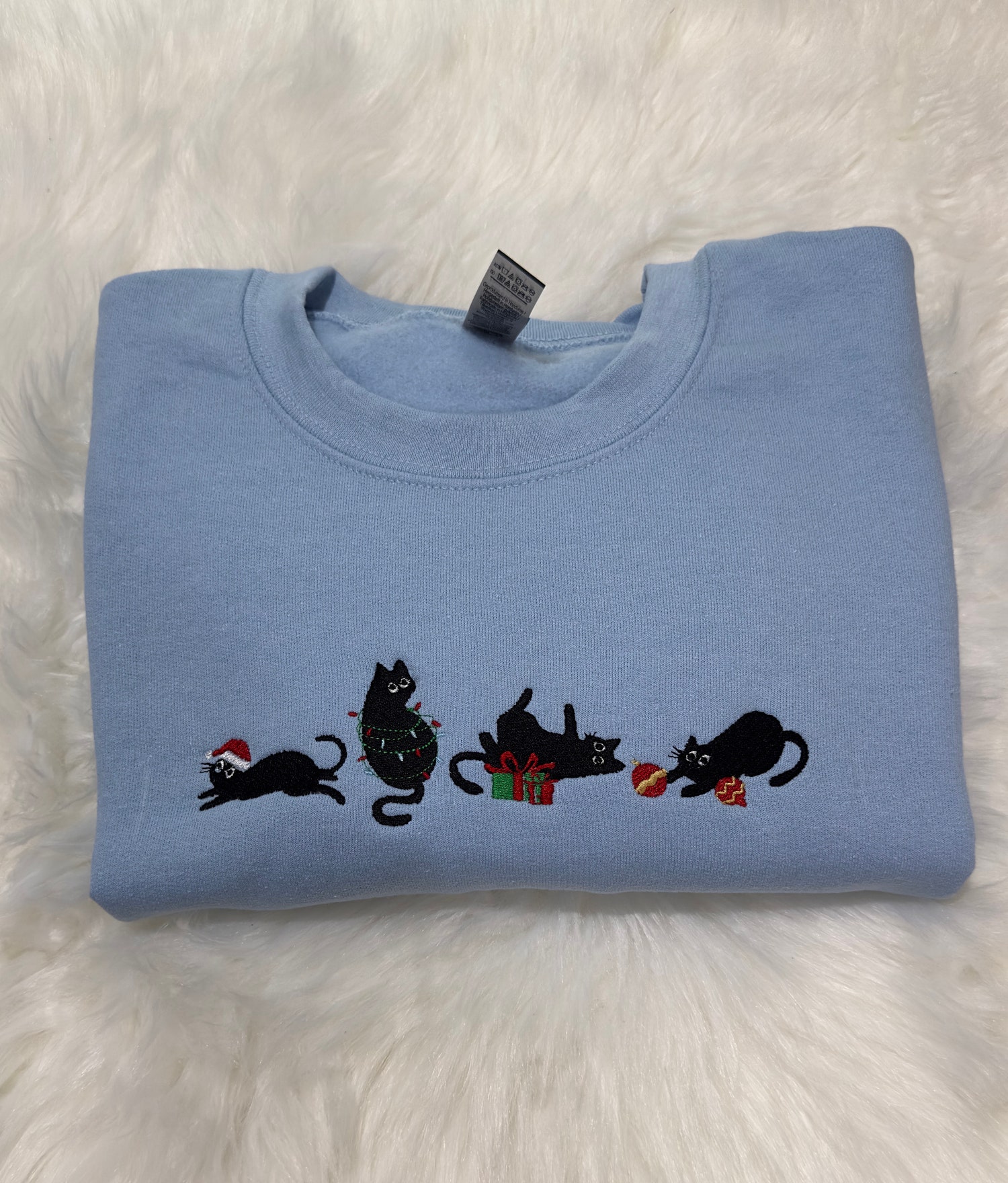 Christmas Cats Embroidered Sweatshirt Hoodie Festive Cat Design Holiday Apparel image 3