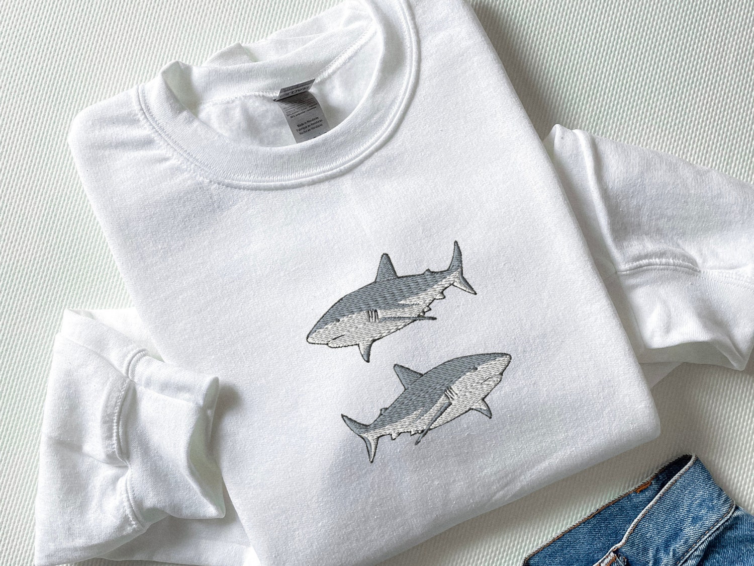 Embroidered Great White Sharks Sweatshirt Marine Biology Ocean Shirt Gift for Her image 1