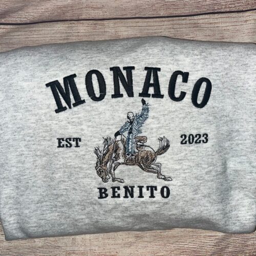 Monaco Bad Bunny Embroidered Crewneck Sweatshirt Music Fan Apparel image 0