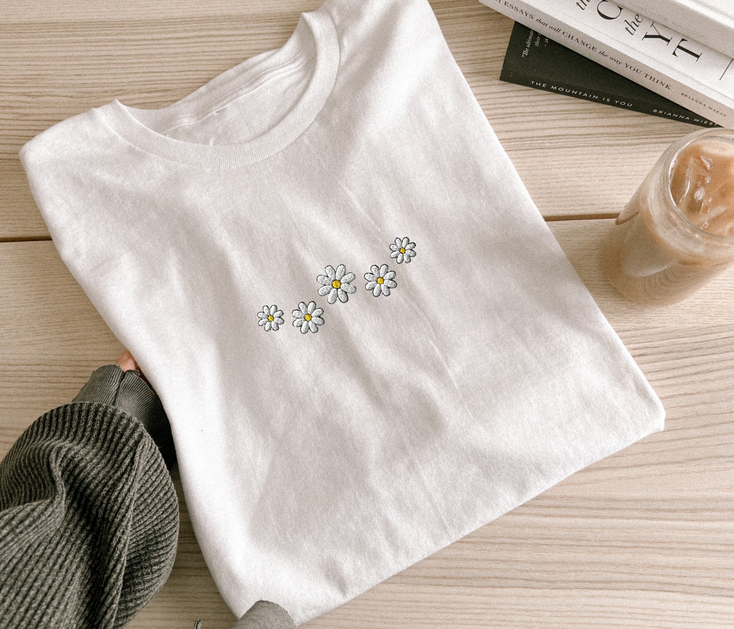 Embroidered Floral Daisy Comfort Colors T-Shirt Flower Embroidery Gift for Her image 2