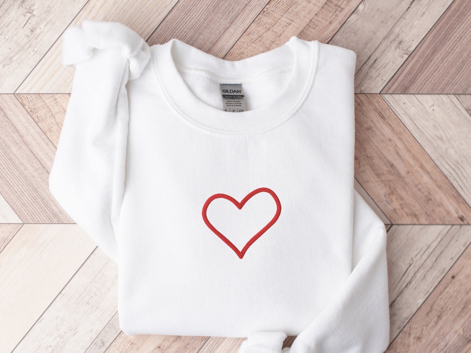 Embroidered Heart Sweatshirt Unisex Valentine's Day Crewneck Gift for Her image 1