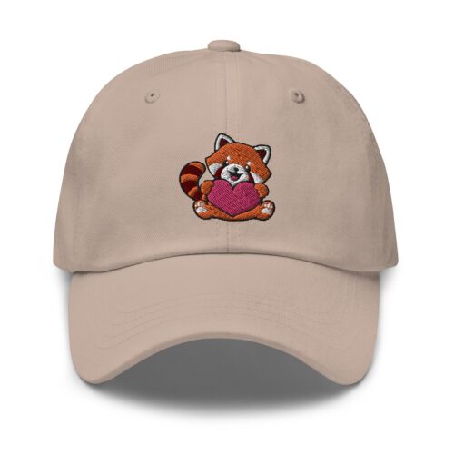 Red Panda Hugging Heart Embroidered Dad Hat - Adjustable Baseball Cap Gift for Panda Lovers image 0