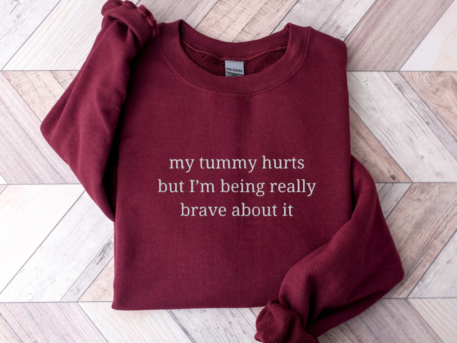 My Tummy Hurts Embroidered Sweatshirt Funny Tummy Ache Survivor Gift for Her image 4