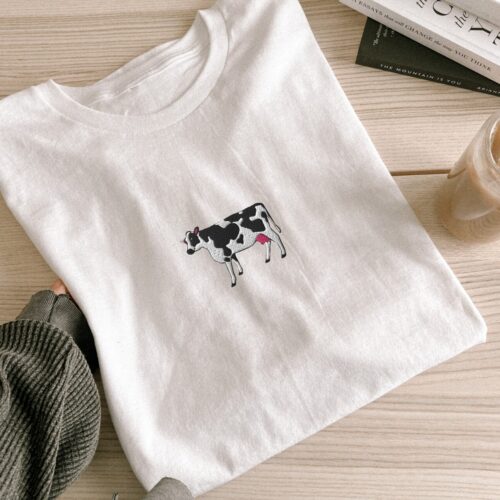 Embroidered Moody Cow Comfort Colors T-Shirt Unisex Farm Animal Shirt Gift for Cow Lovers image 0