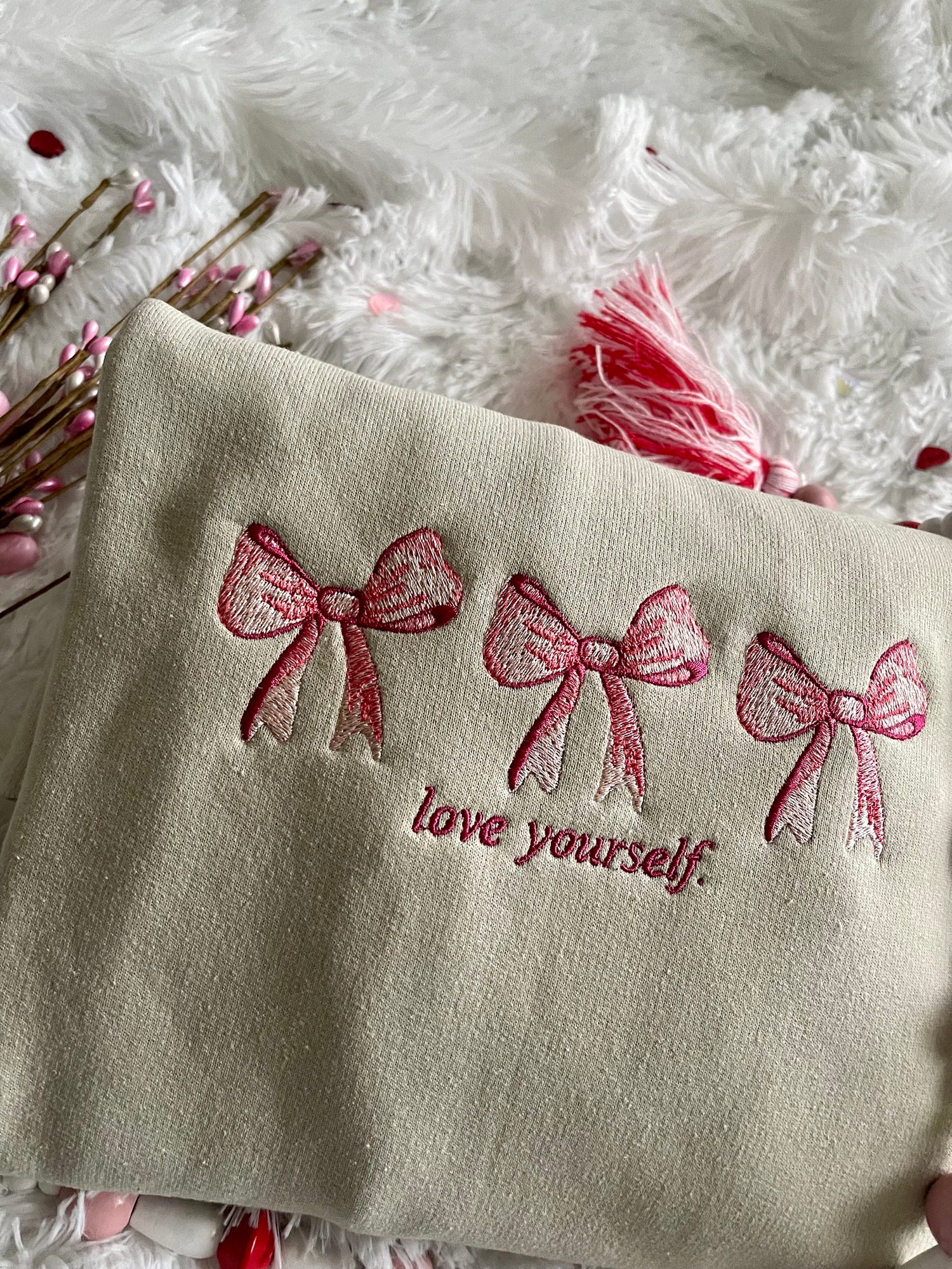 Coquette Embroidered Sweatshirt Preppy Self Love Birthday Gift Comfy Girly Sweater image 3