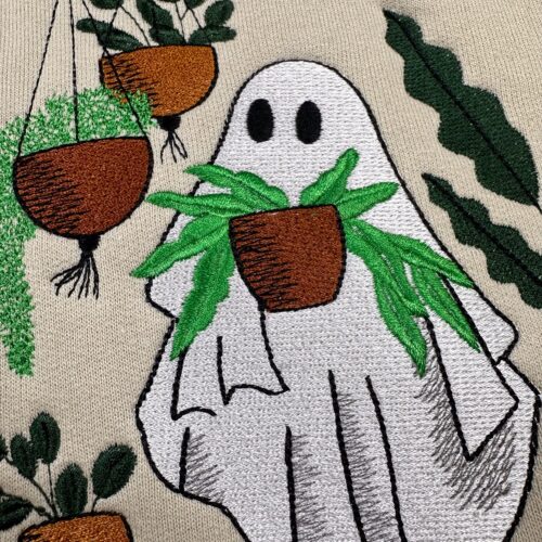 Cute Ghost Embroidered Sweatshirt for Plant Lovers - Halloween Mom Sweater, Fall Cozy Gift image 0