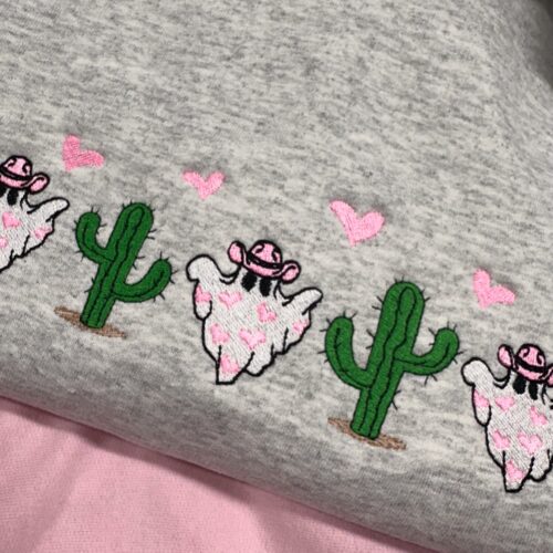 Cute Spooky Cowboy Ghost Embroidered Halloween Sweatshirt Western Boot Scootin Shirt Gift image 0