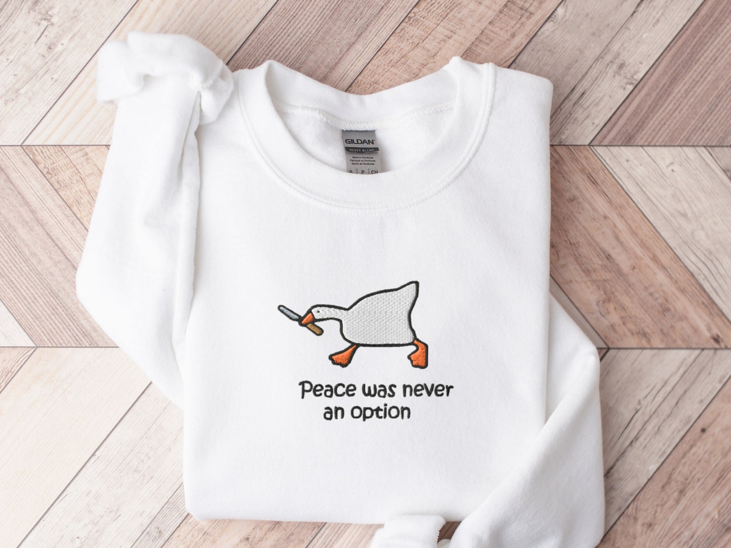 Murder Duck Meme Embroidered Crewneck Sweatshirt Funny Silly Goose Shirt Peace Was Never an Option image 4