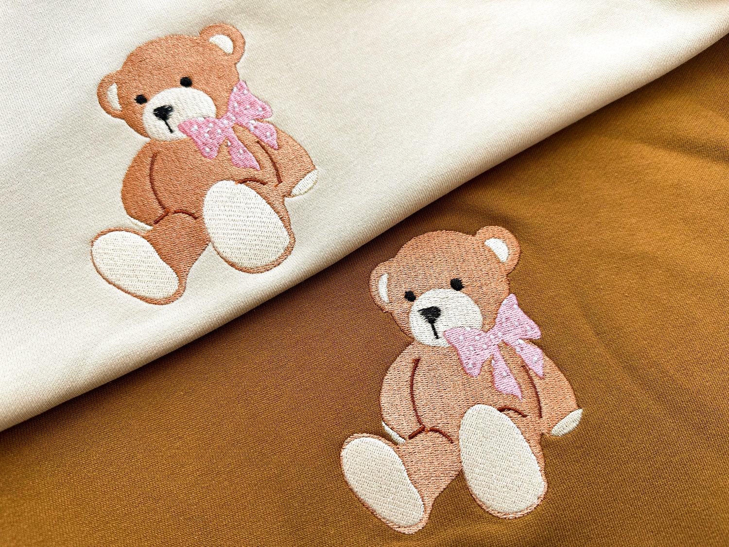 Adorable Teddy Bear Embroidered Sweatshirt Cute Bow Crewneck Sweater Teddy Bear Lover Gift image 4