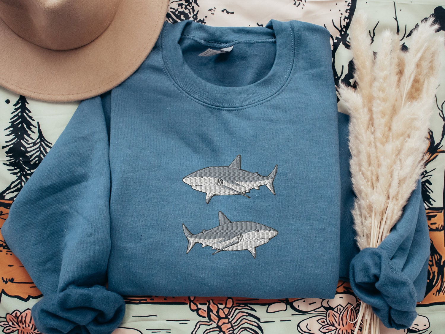 Embroidered Great White Sharks Sweatshirt Marine Biology Ocean Shirt Gift for Her image 5